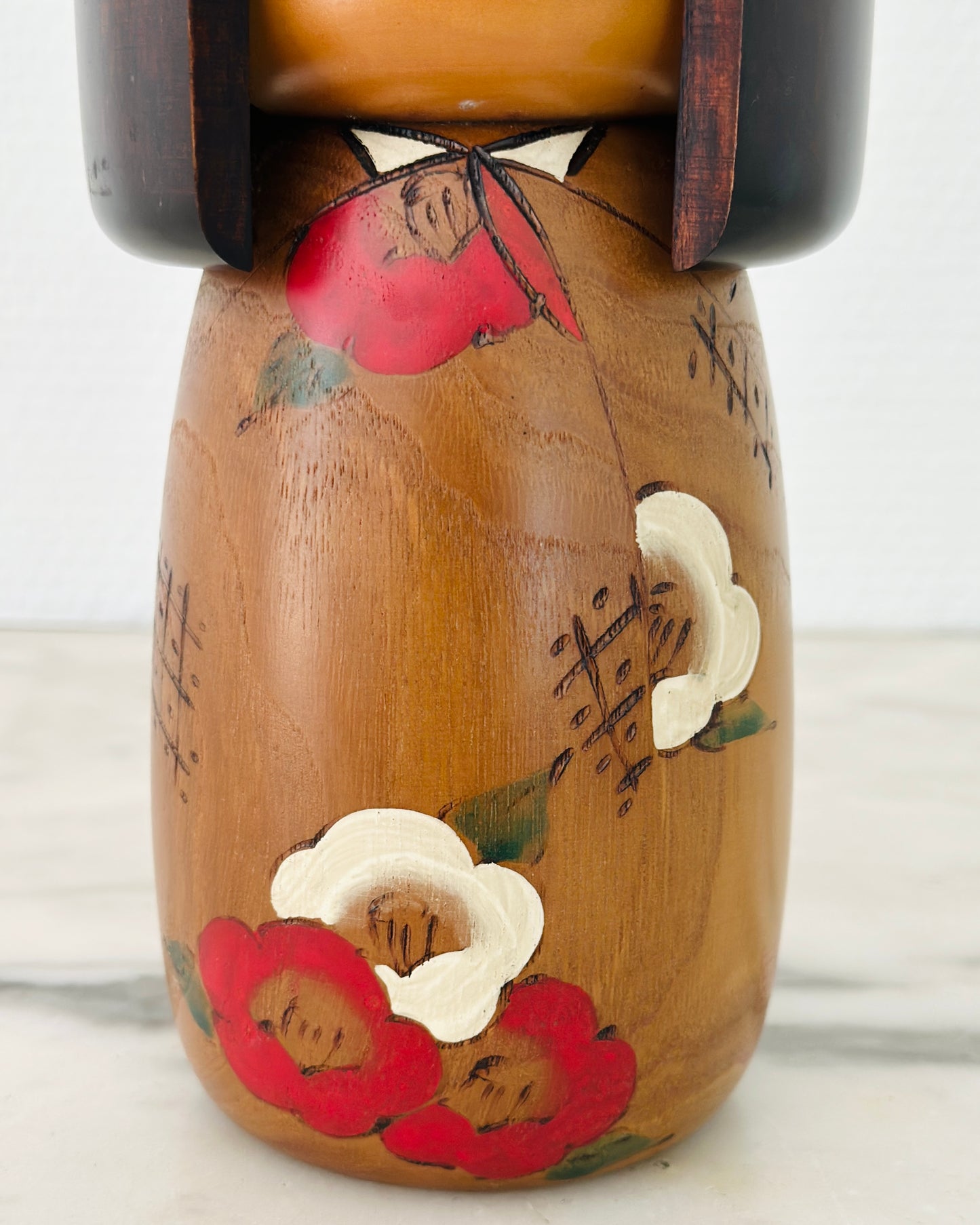 Vintage Japanese Kokeshi Doll Camelia Flowers by Usaburo
