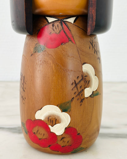 Vintage Japanese Kokeshi Doll Camelia Flowers by Usaburo