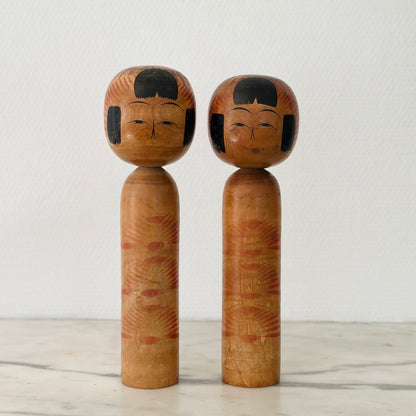 Pair of Vintage Japanese Kokeshi Doll Patinated Dark