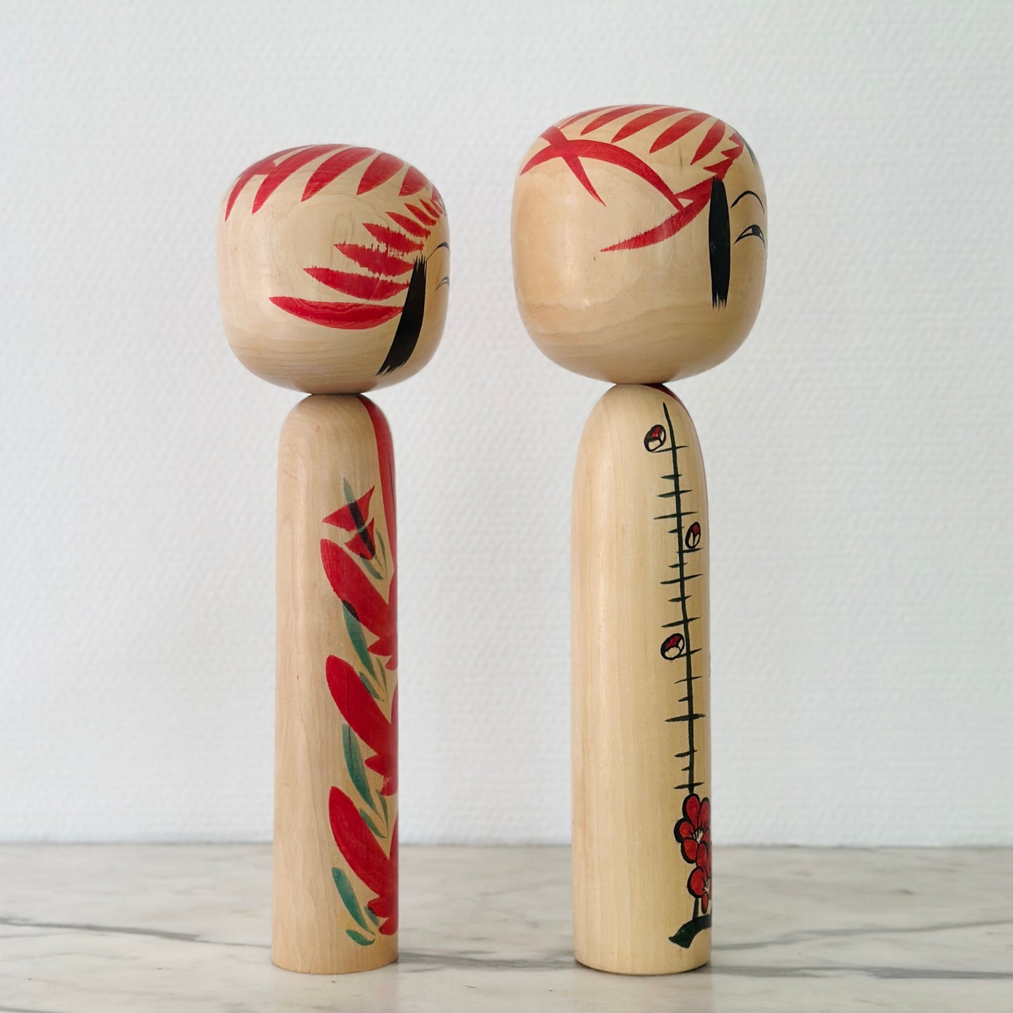 Pair of Vintage Japanese Kokeshi Doll Floral