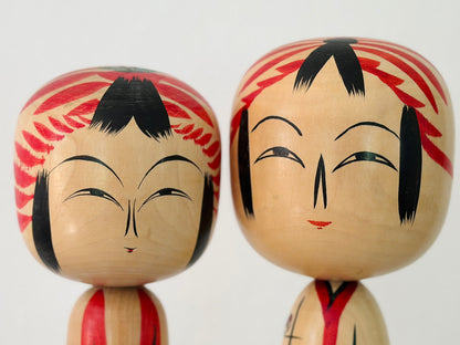Pair of Vintage Japanese Kokeshi Doll Floral
