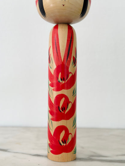 Pair of Vintage Japanese Kokeshi Doll Floral