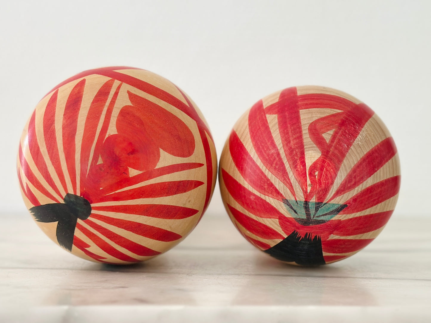 Pair of Vintage Japanese Kokeshi Doll Floral