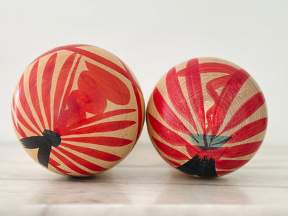Pair of Vintage Japanese Kokeshi Doll Floral