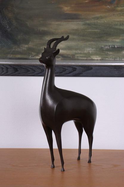 Vintage Japanese Bronze Deer Sculpture by Nose Masao (Hakuro)