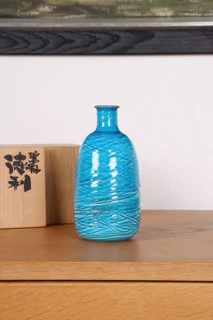 Blue Ceramic Sake Bottle by Kimura Yoshiro