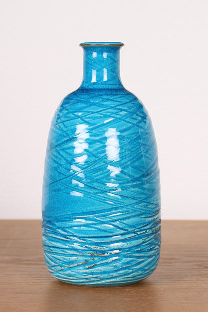 Blue Ceramic Sake Bottle by Kimura Yoshiro