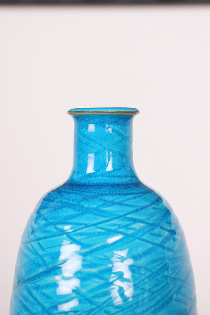 Blue Ceramic Sake Bottle by Kimura Yoshiro