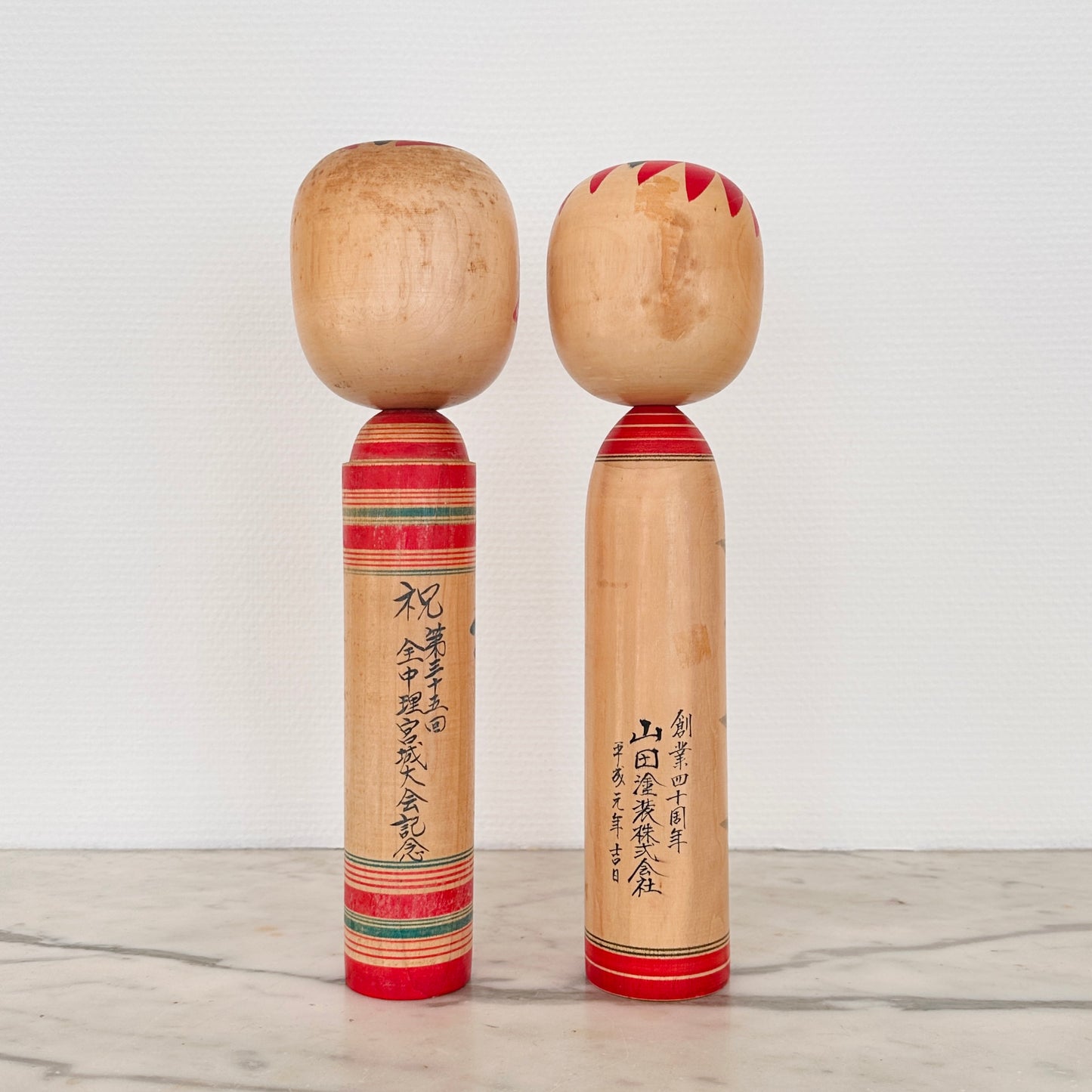 Pair of Vintage Japanese Kokeshi Doll Floral