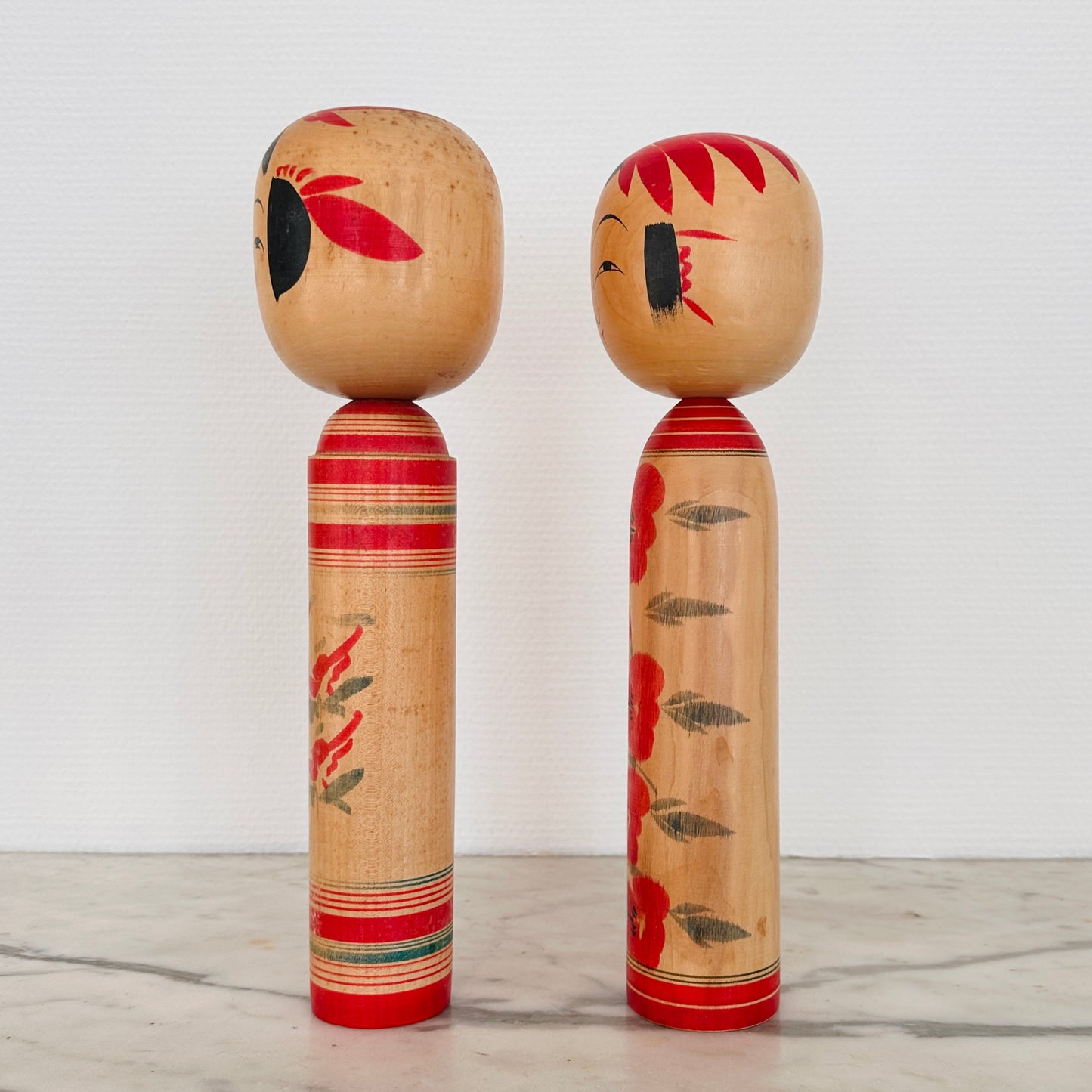 Pair of Vintage Japanese Kokeshi Doll Floral