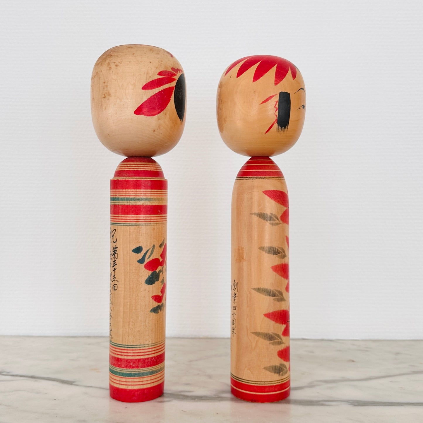 Pair of Vintage Japanese Kokeshi Doll Floral