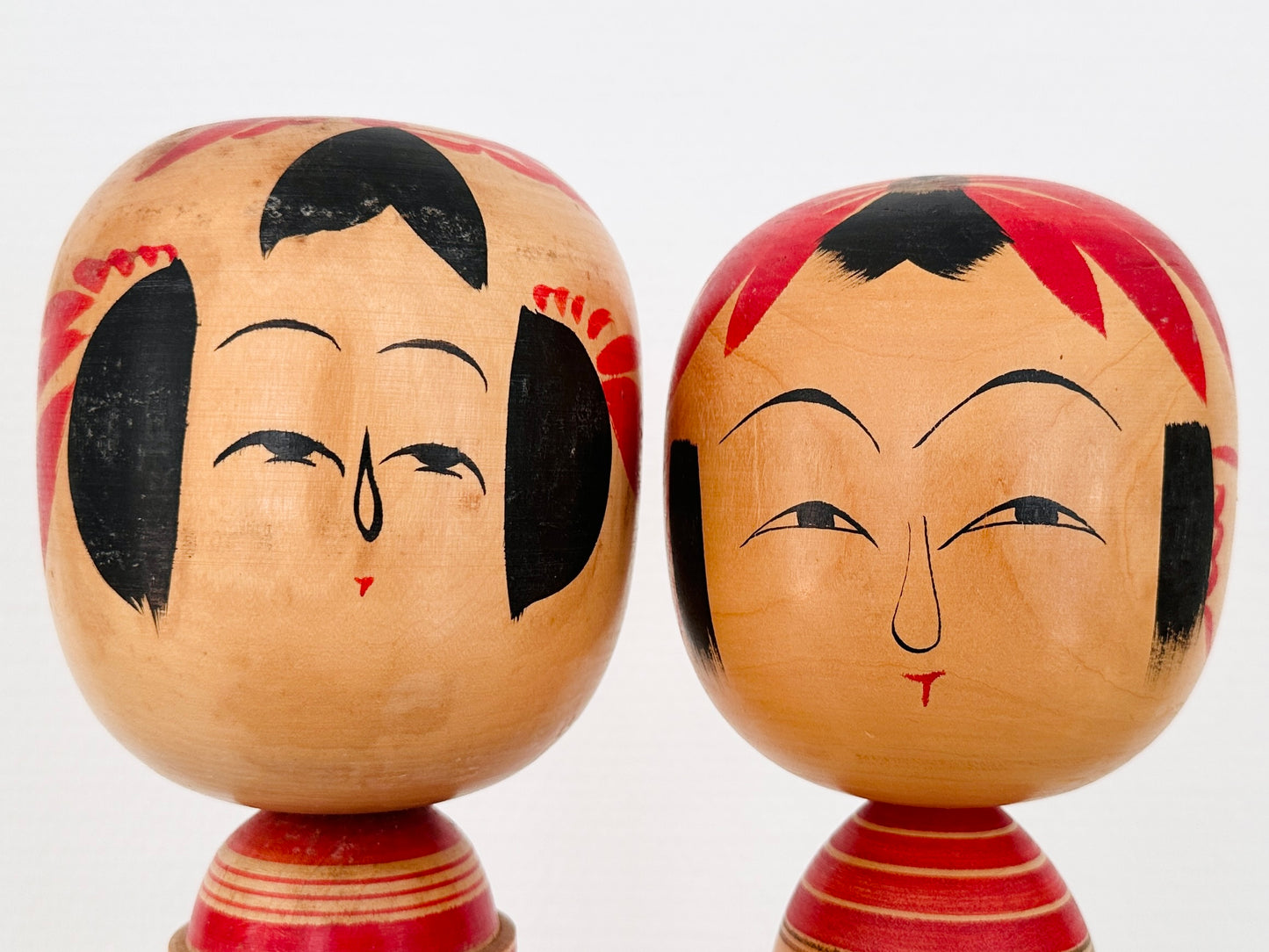 Pair of Vintage Japanese Kokeshi Doll Floral