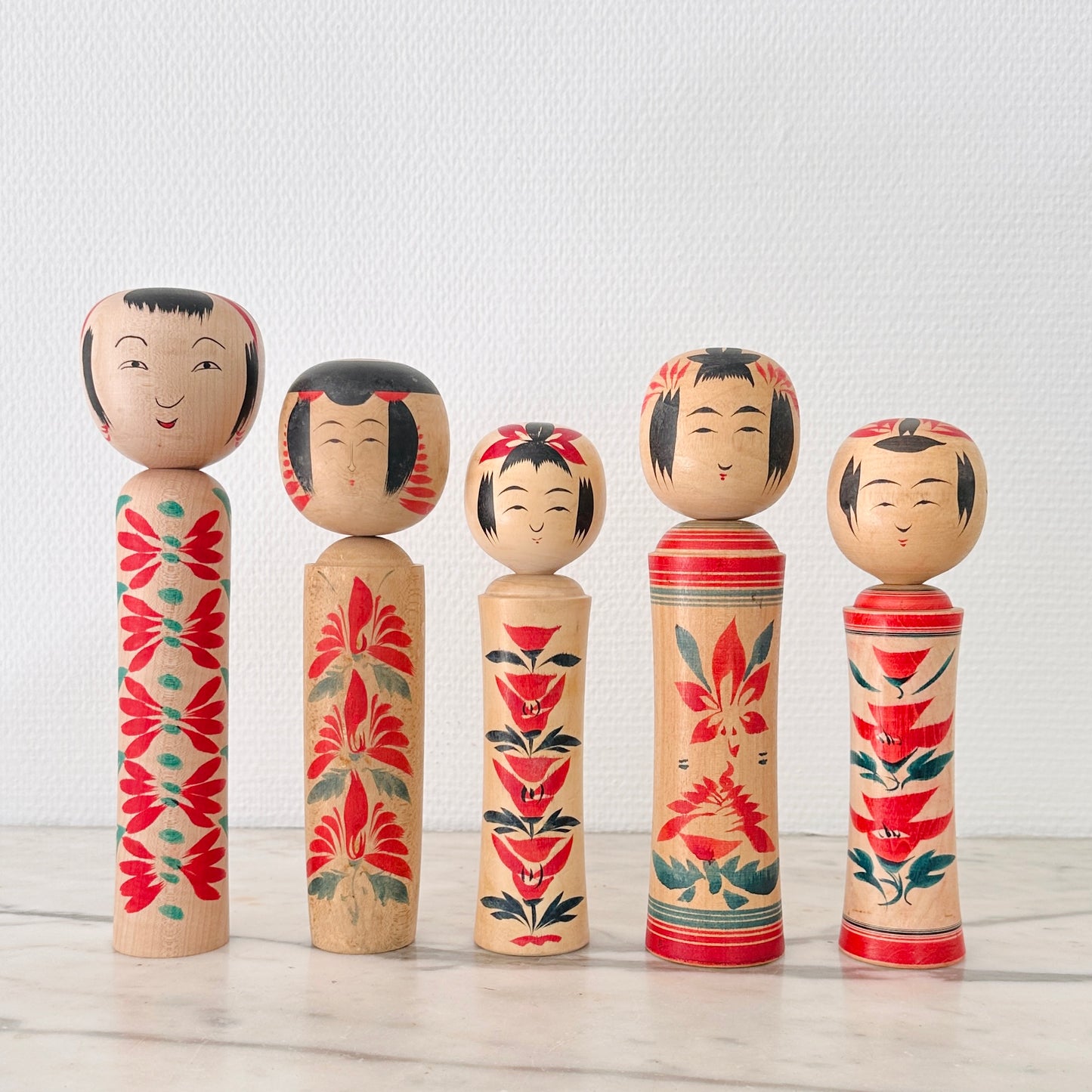 Set of 5 Vintage Japanese Kokeshi Doll