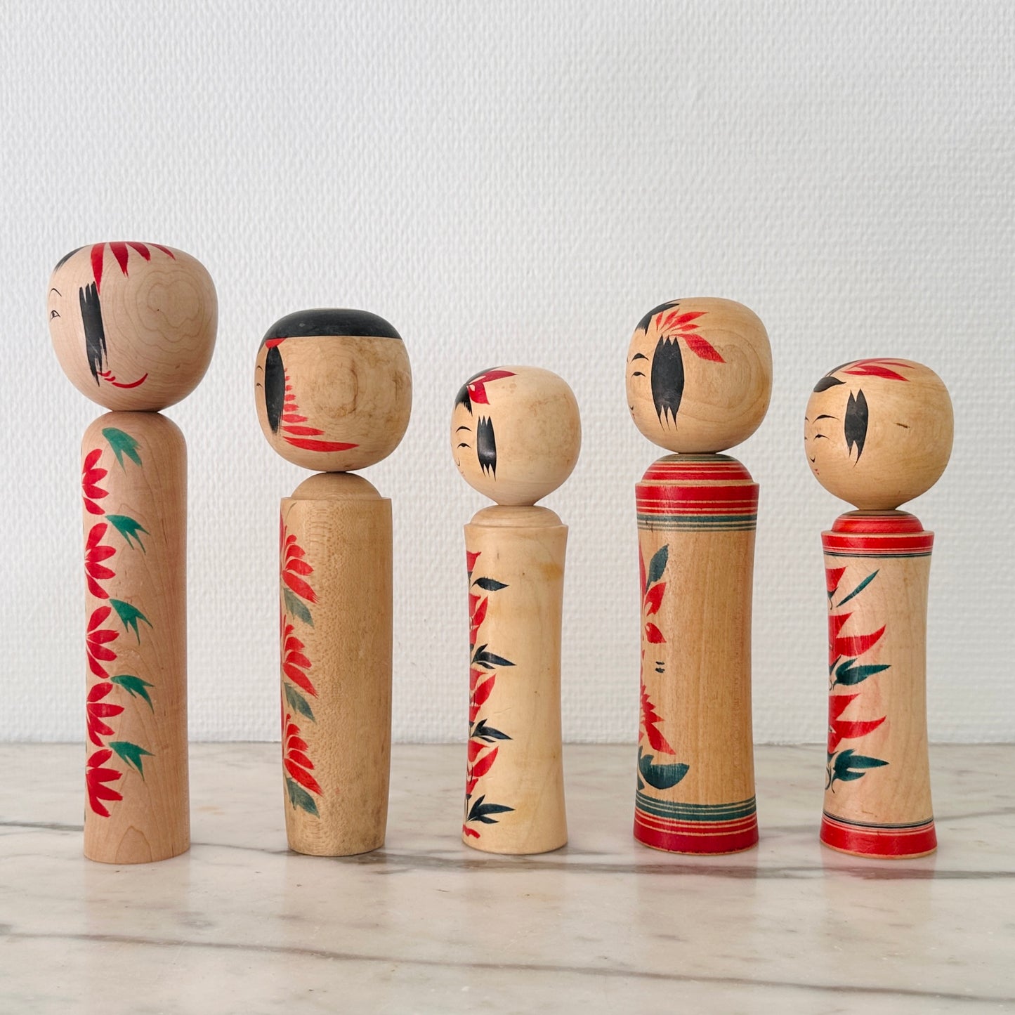 Set of 5 Vintage Japanese Kokeshi Doll