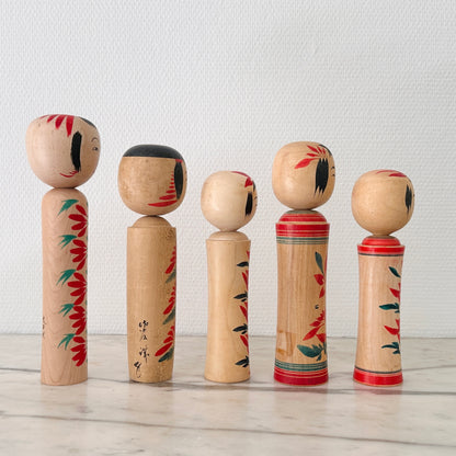 Set of 5 Vintage Japanese Kokeshi Doll