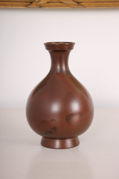 Vintage Japanese Bronze Vase with Brown Surface