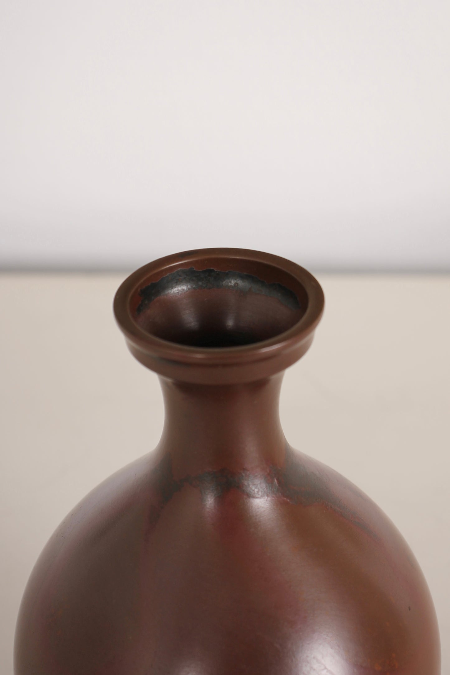 Vintage Japanese Bronze Vase with Brown Surface