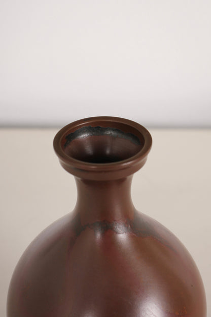 Vintage Japanese Bronze Vase with Brown Surface