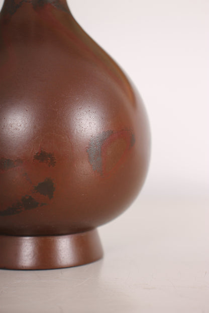 Vintage Japanese Bronze Vase with Brown Surface
