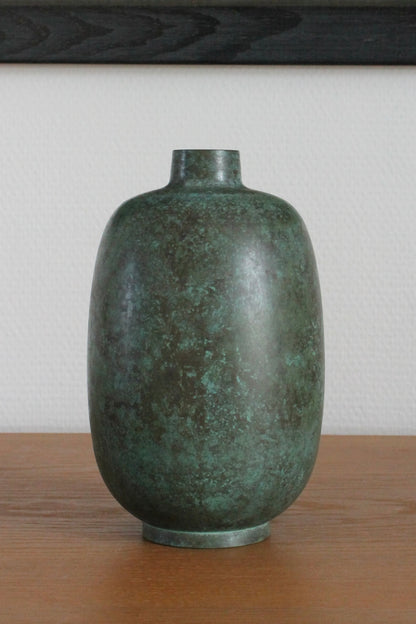 Vintage Japanese Bronze Vase Patinated Green