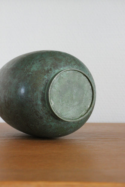 Vintage Japanese Bronze Vase Patinated Green