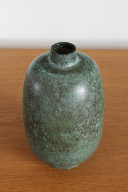 Vintage Japanese Bronze Vase Patinated Green