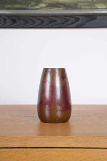 Vintage Japanese Bronze Vase Red Purple Decoration