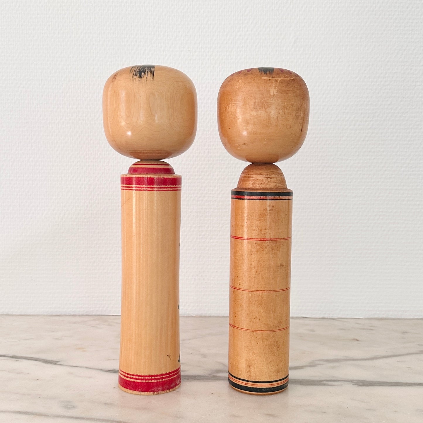 Pair of Vintage Japanese Kokeshi Dolls Red Floral