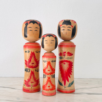 Set of 3 Vintage Japanese Kokeshi Dolls Traditional