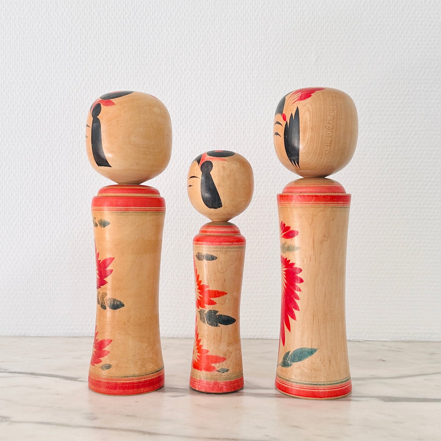 Set of 3 Vintage Japanese Kokeshi Dolls Traditional