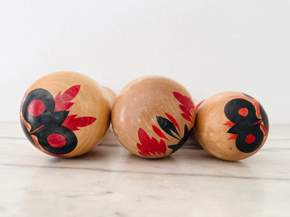 Set of 3 Vintage Japanese Kokeshi Dolls Traditional