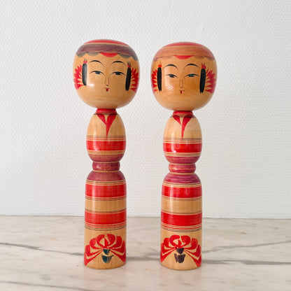 Pair of Vintage Japanese Kokeshi Dolls Tapered Waist