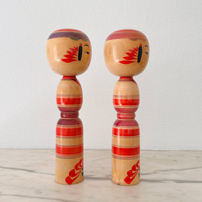Pair of Vintage Japanese Kokeshi Dolls Tapered Waist