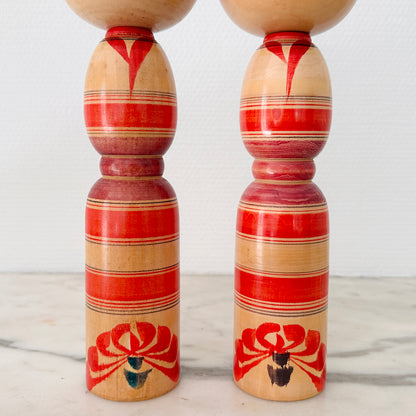 Pair of Vintage Japanese Kokeshi Dolls Tapered Waist