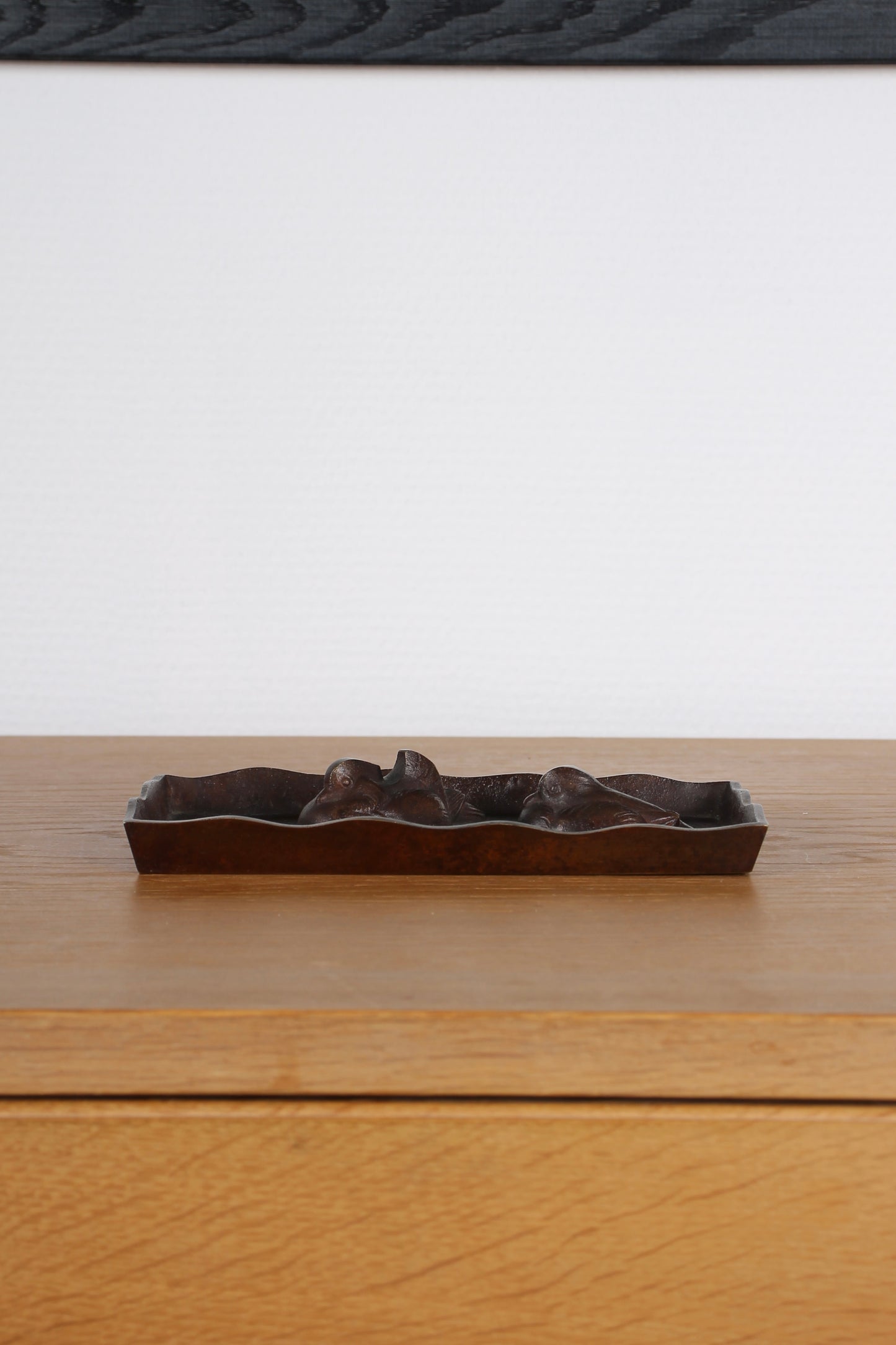 Vintage Japanese Bronze Decorative Tray with Mandarin Ducks