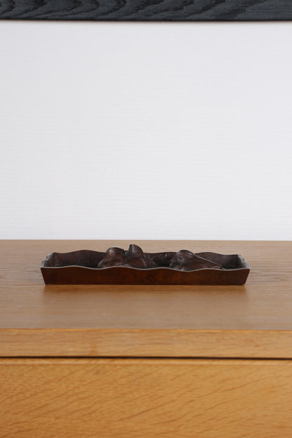 Vintage Japanese Bronze Decorative Tray with Mandarin Ducks