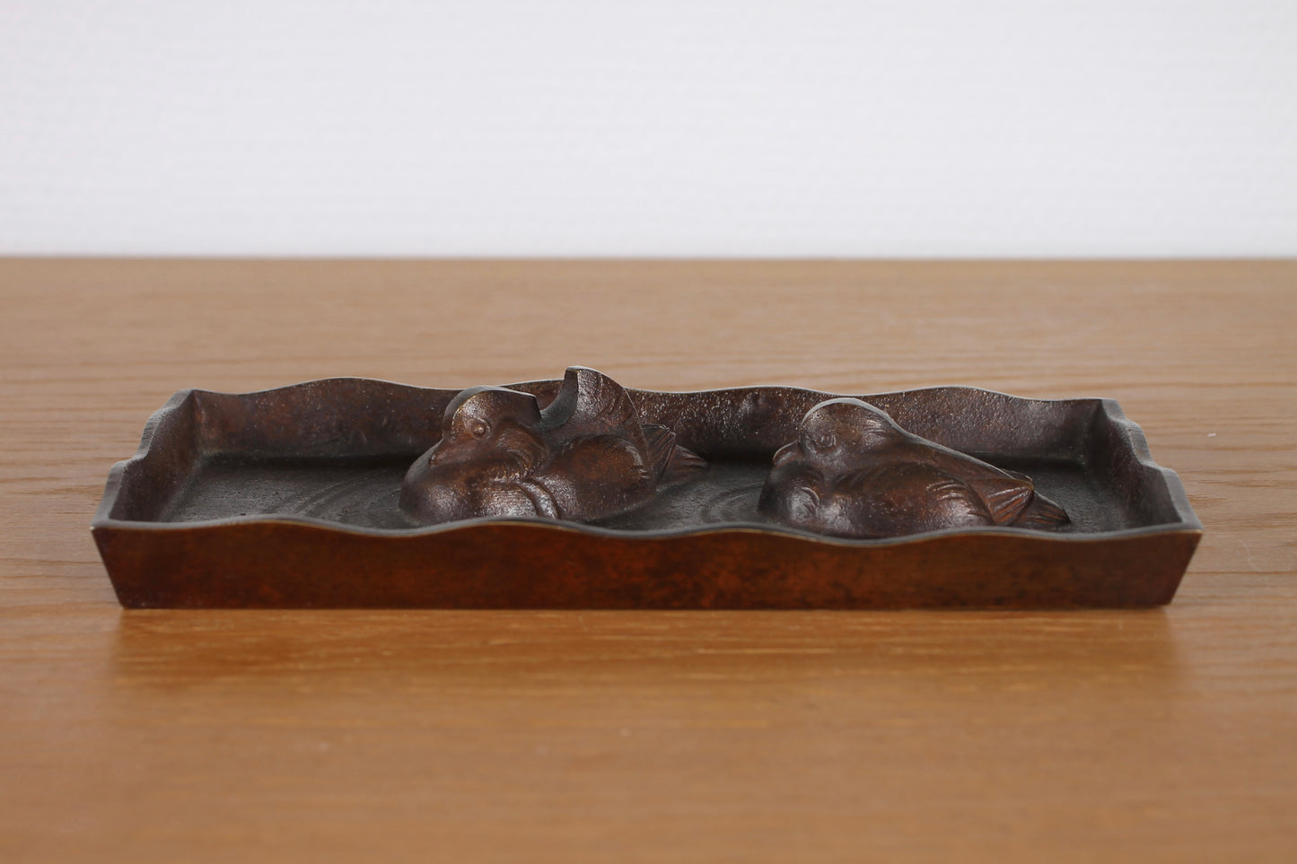 Vintage Japanese Bronze Decorative Tray with Mandarin Ducks