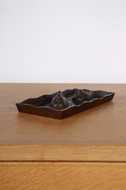 Vintage Japanese Bronze Decorative Tray with Mandarin Ducks