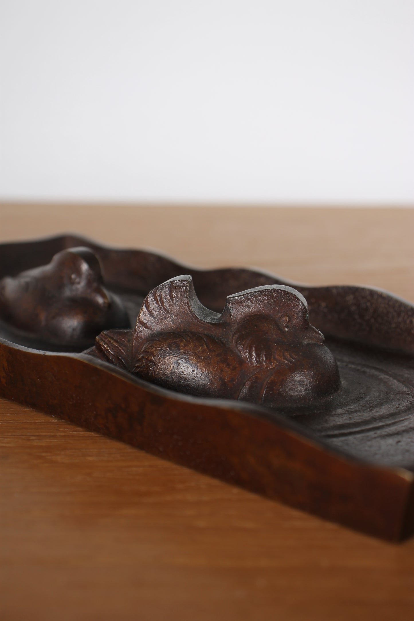 Vintage Japanese Bronze Decorative Tray with Mandarin Ducks
