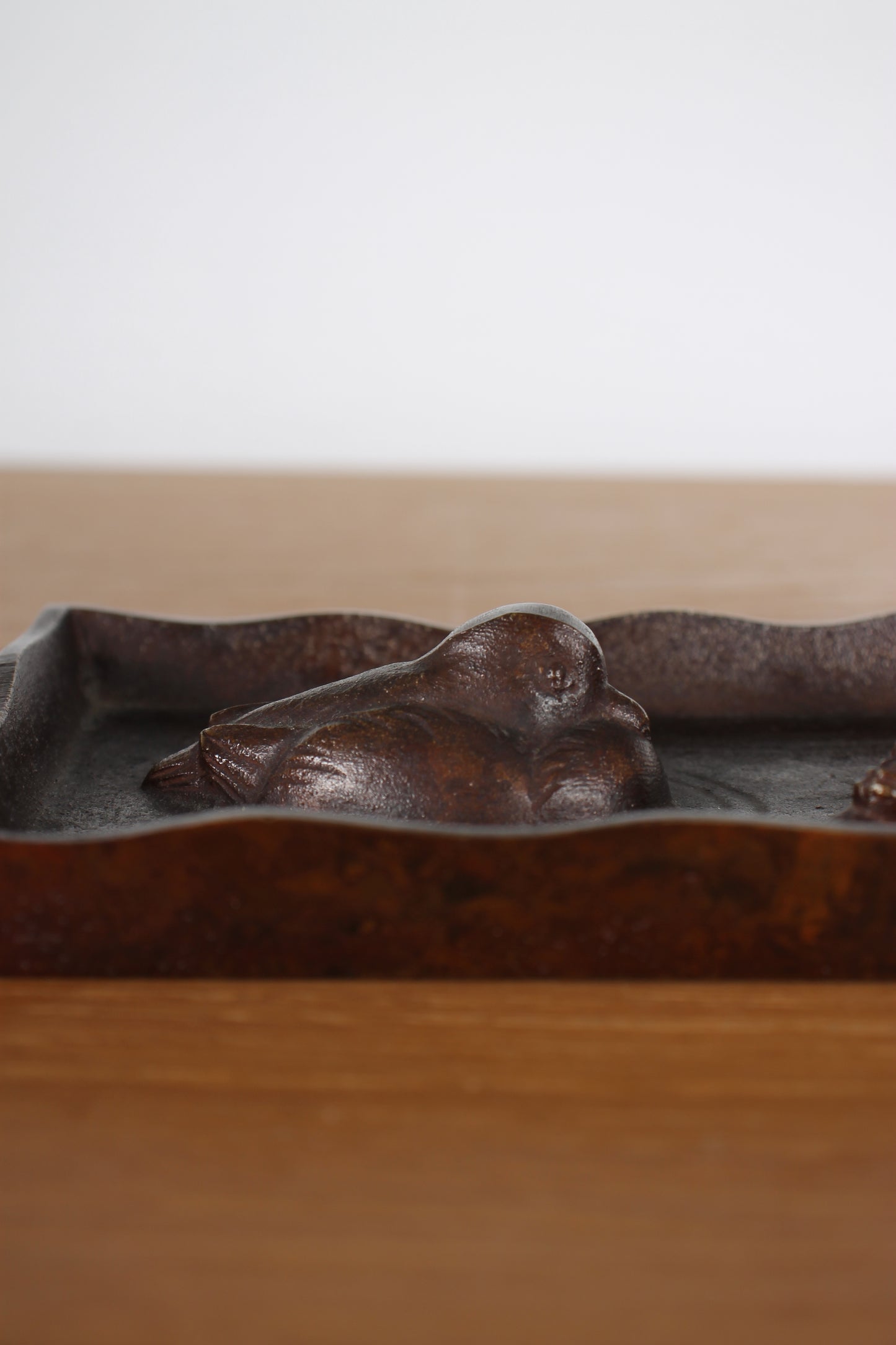 Vintage Japanese Bronze Decorative Tray with Mandarin Ducks