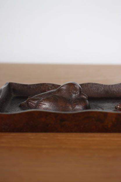 Vintage Japanese Bronze Decorative Tray with Mandarin Ducks