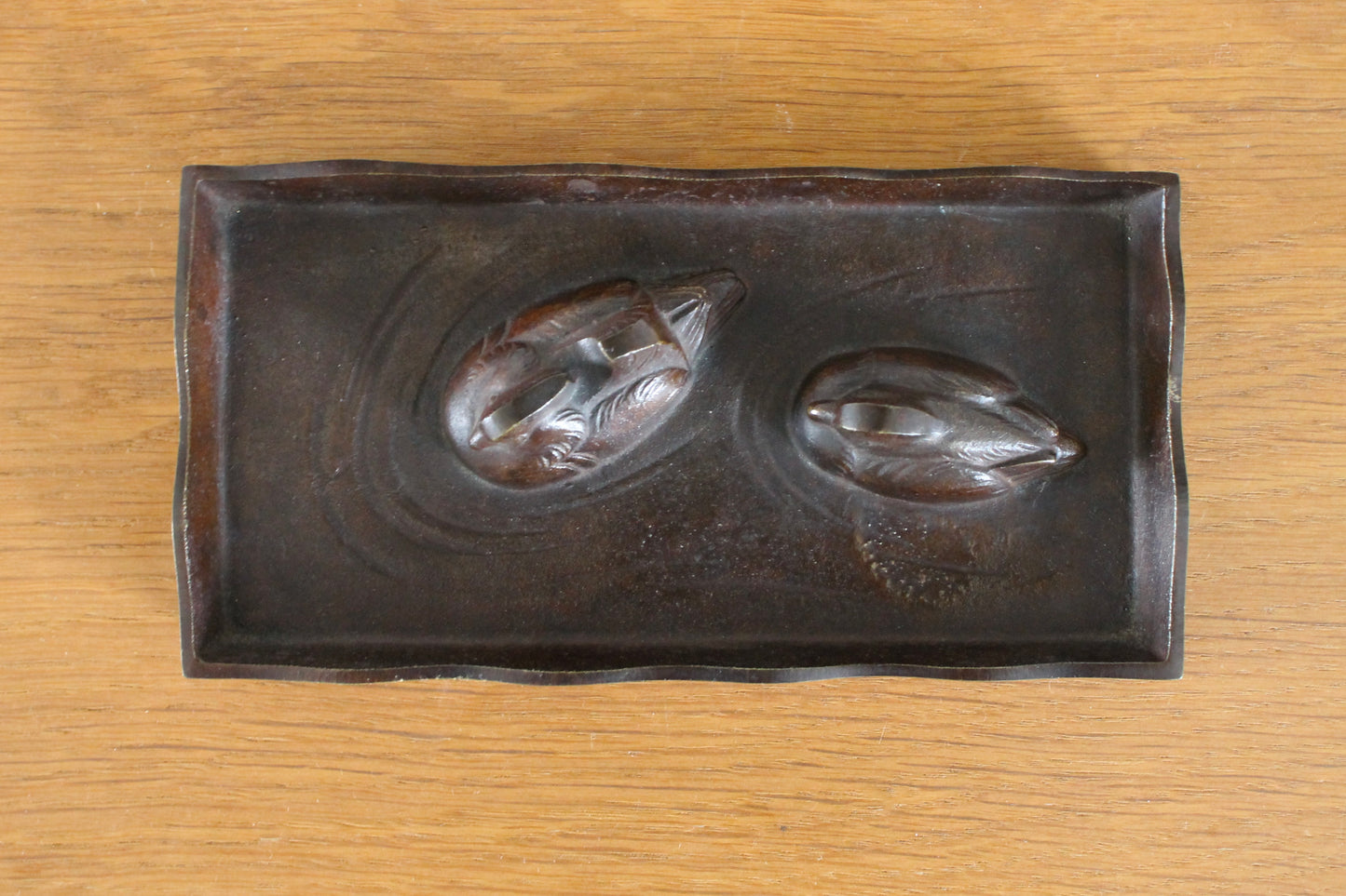 Vintage Japanese Bronze Decorative Tray with Mandarin Ducks