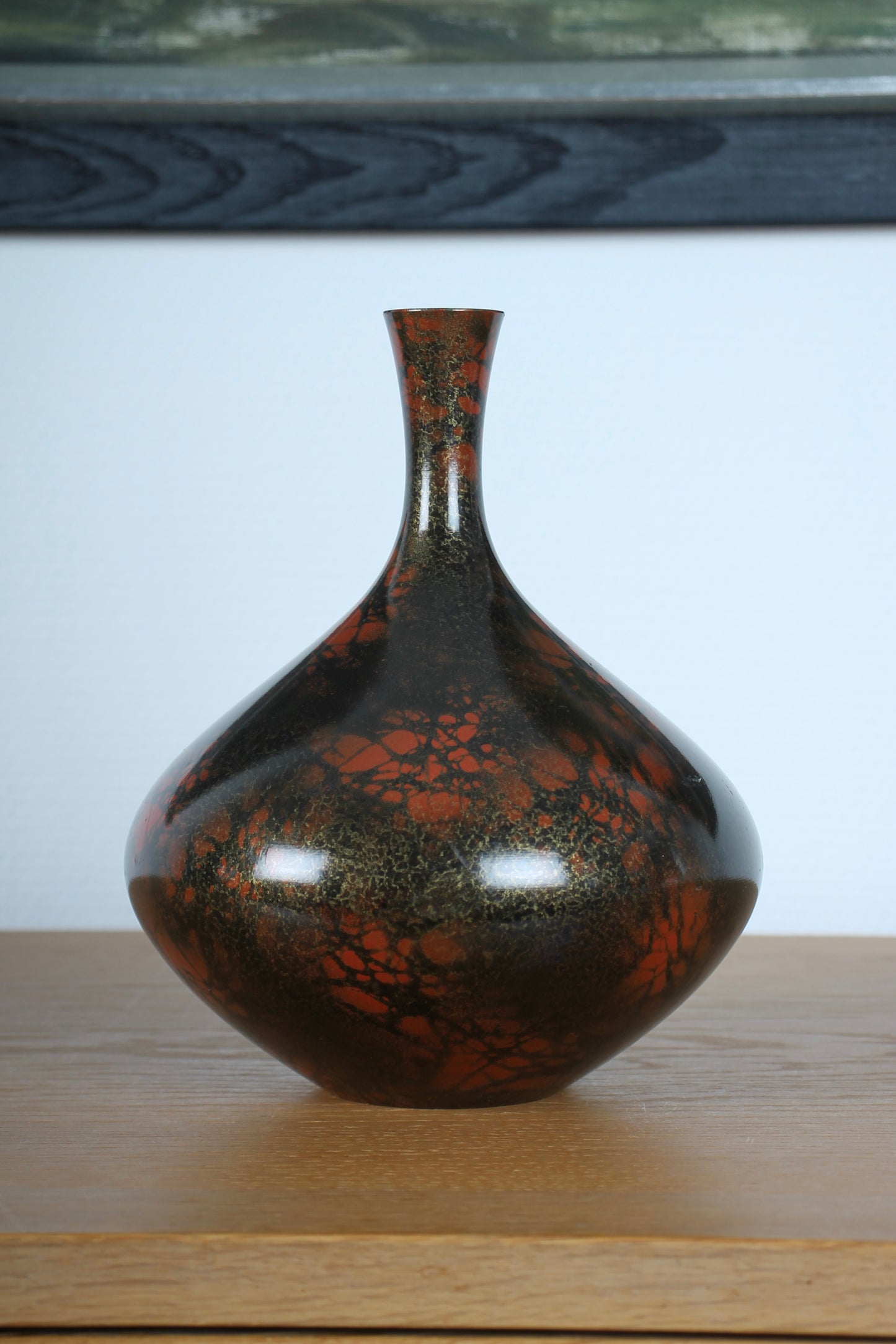 Vintage Japanse Bronze Vase Deep Red and Black