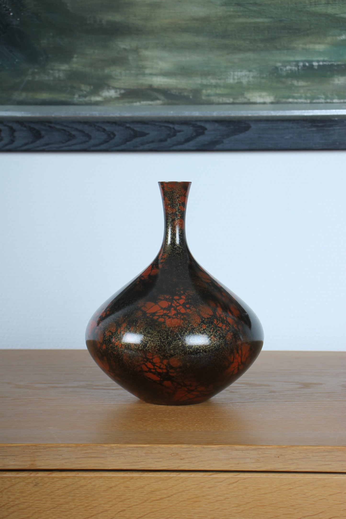 Vintage Japanse Bronze Vase Deep Red and Black