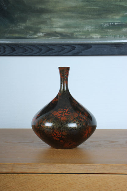 Vintage Japanse Bronze Vase Deep Red and Black