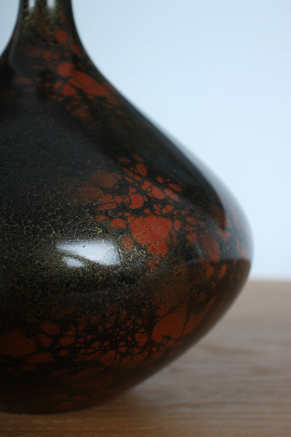 Vintage Japanse Bronze Vase Deep Red and Black