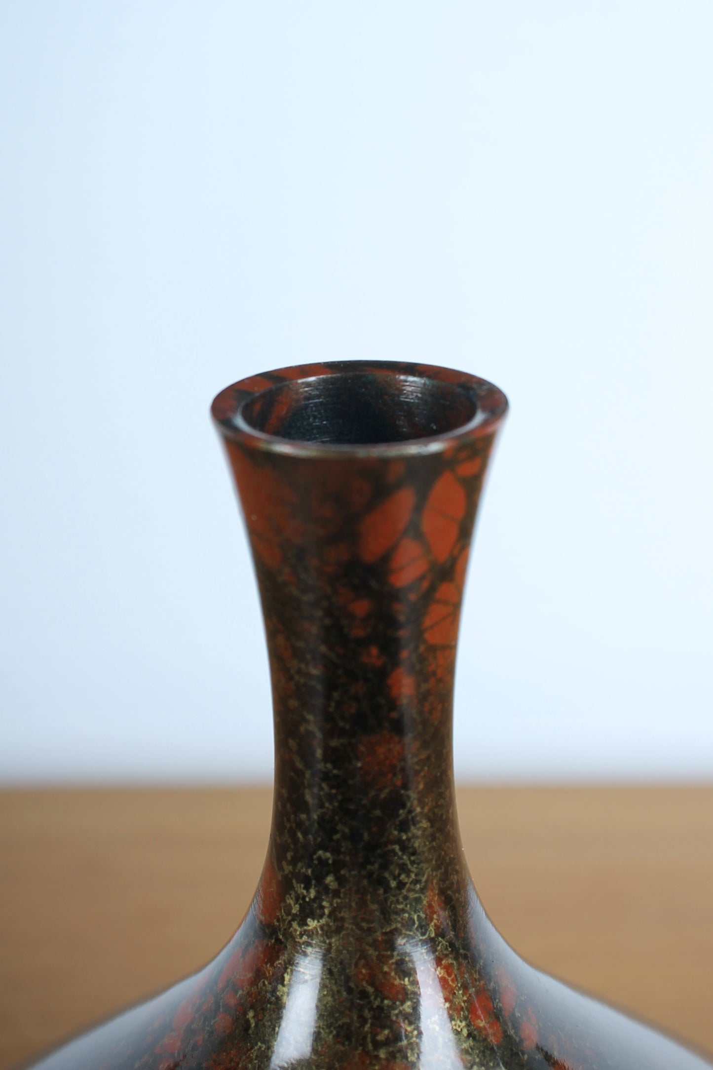 Vintage Japanse Bronze Vase Deep Red and Black