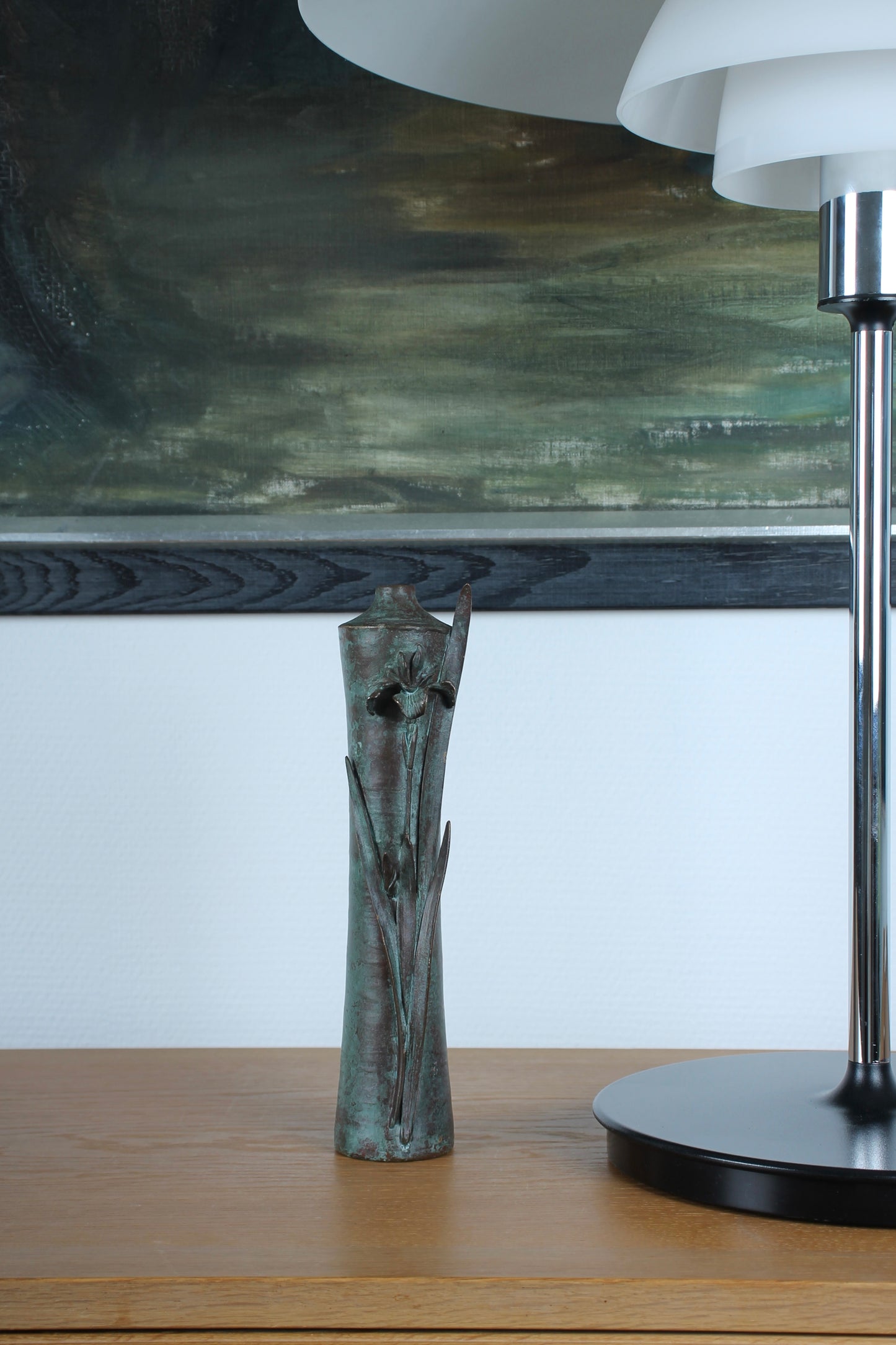 Vintage Japanese Bronze Vase with Iris Motif