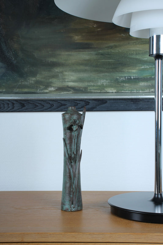 Vintage Japanese Bronze Vase with Iris Motif