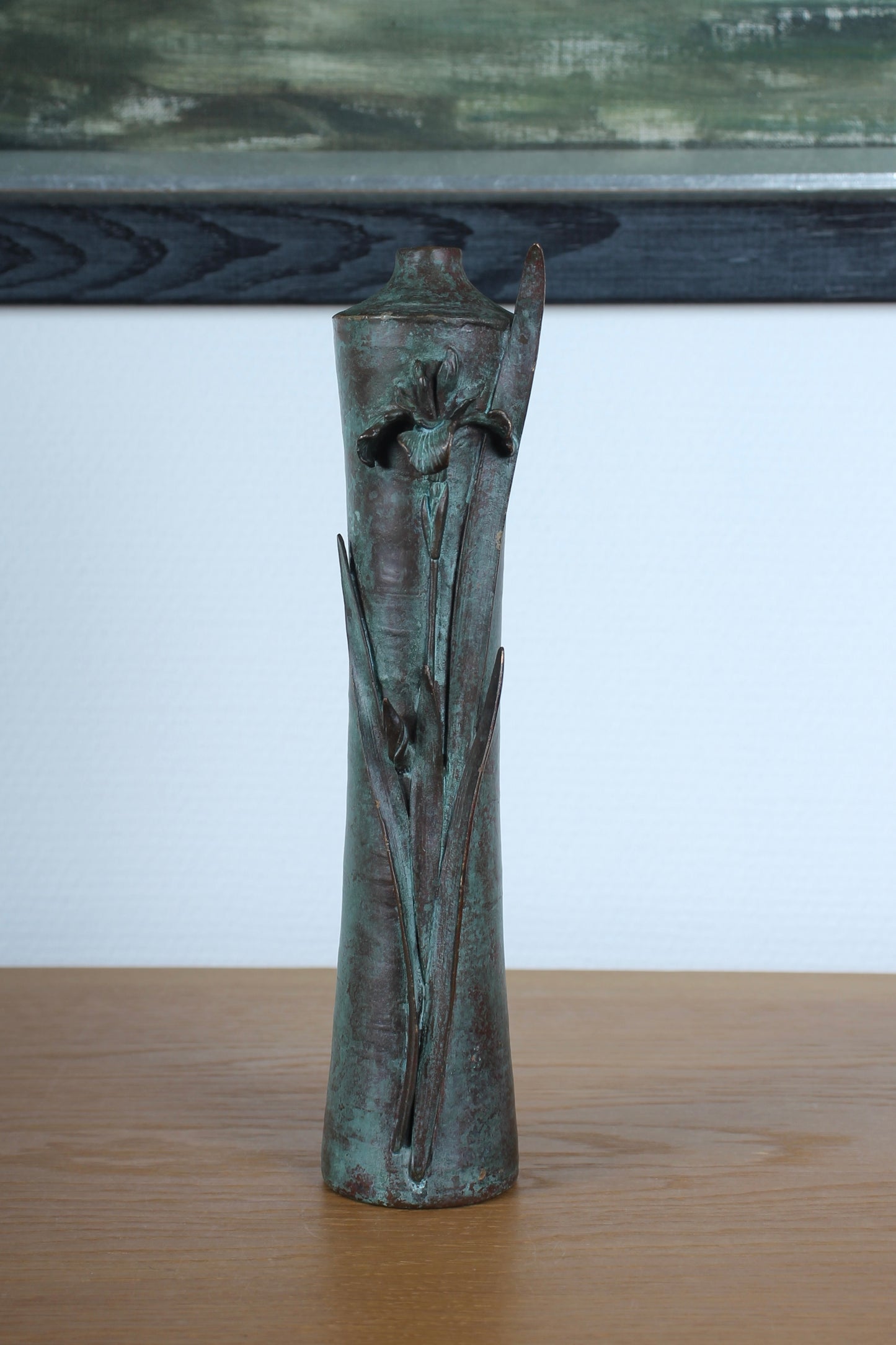 Vintage Japanese Bronze Vase with Iris Motif